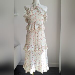 UO Floral Chiffon Ruffle Midi Dress